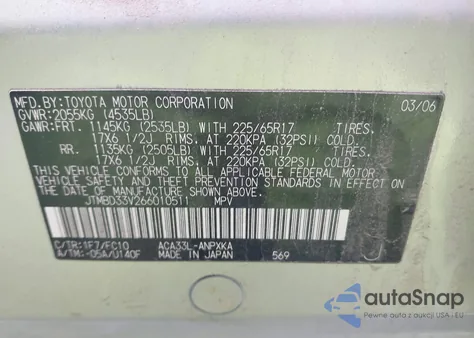 2006 Toyota Rav4 z USA, uszkodzony, nr VIN JTMBD33V266010511